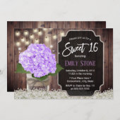 Invitation Sweet 16 Rustic Purple Hydrangea Flower Mason Jar (Devant / Derrière)