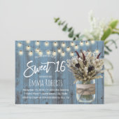 Invitation Sweet 16 Rustic Winter Floral Jar Dusty Blue (Debout devant)
