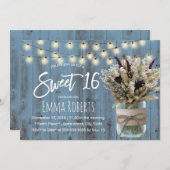 Invitation Sweet 16 Rustic Winter Floral Jar Dusty Blue (Devant / Derrière)