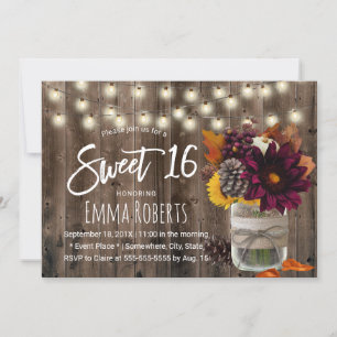 Invitation Sweet 16 Rustique Automne Floral Jar Barn Bois