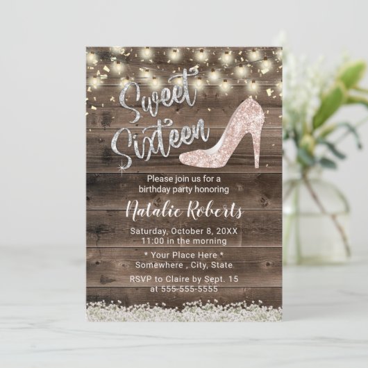 Invitation Sweet 16 Rustique Floral Grange Bois Moderne Anniv (Debout devant)