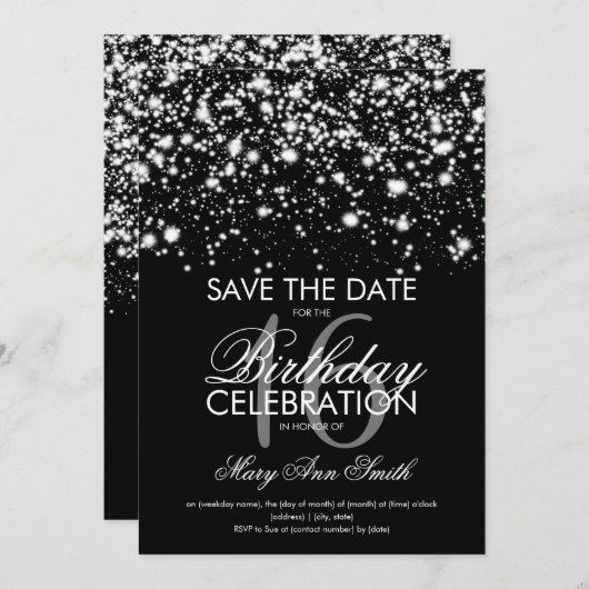 Invitation Sweet 16 "Save The Date" Argent (Devant / Derrière)