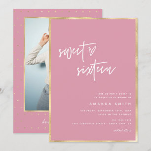 Invitation Sweet 16 Script moderne Gold Foil rose Anniversair