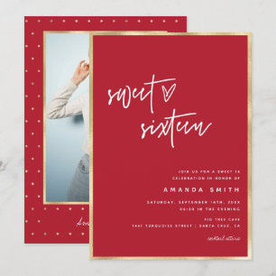 Invitation Sweet 16 Script moderne Gold Foil Rouge Anniversai