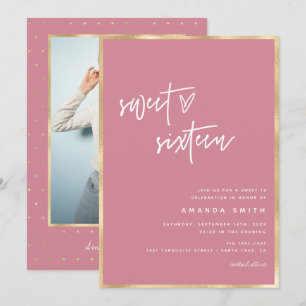 Invitation Sweet 16 Script moderne Or Dusty Bleu Anniversaire
