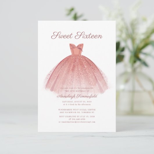 Invitation Sweet 16 Script Robe Moderne Anniversaire (Debout devant)