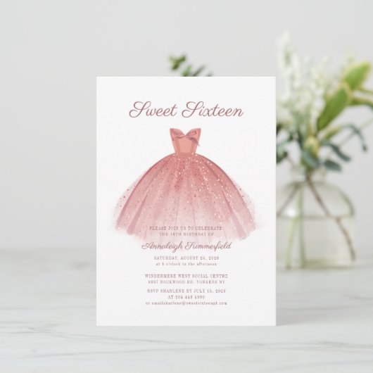 Invitation Sweet 16 Script Rose Gold Parties scintillant de r (Debout devant)