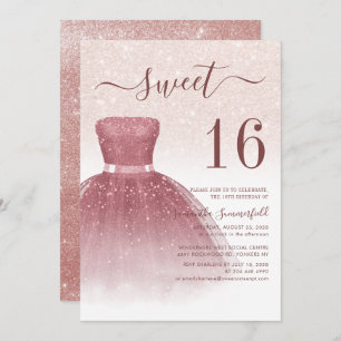 Invitation Sweet 16 Script Rose Parties scintillant or Annive