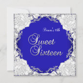 Invitation Sweet 16 Seize Anniversaire bleu violet argent (Devant)