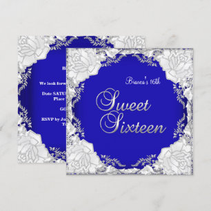 Invitation Sweet 16 Seize Anniversaire bleu violet argent
