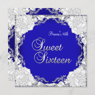 Invitation Sweet 16 Seize Anniversaire bleu violet argent