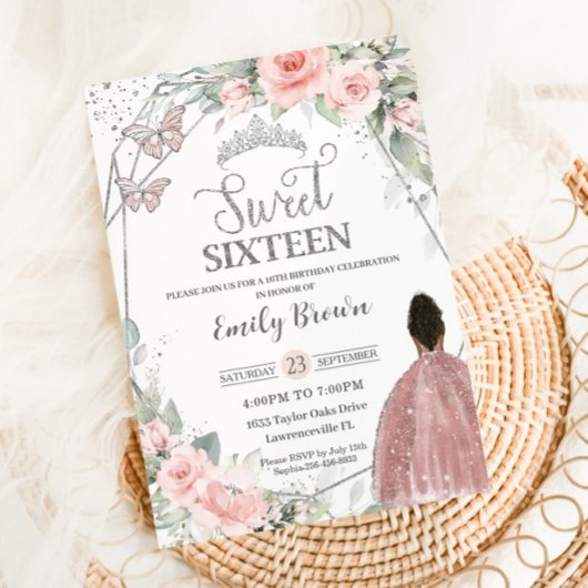 Invitation Sweet 16 Seize Anniversaire Blush Floral Brown fil