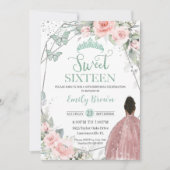 Invitation Sweet 16 Seize Anniversaire Blush Floral Mint Gree (Devant)
