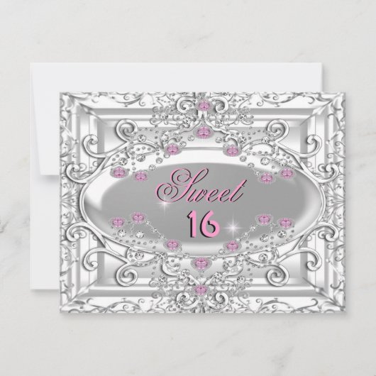 Invitation Sweet 16 Seize Anniversaire de fête Diamants roses (Devant)