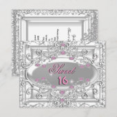 Invitation Sweet 16 Seize Anniversaire de fête Diamants roses (Devant / Derrière)