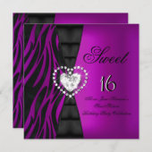 Invitation Sweet 16 Seize Anniversaire Fête Zebra Plum Purple (Devant / Derrière)