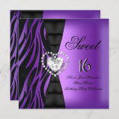 Invitation Sweet 16 Seize Anniversaire Fête Zebra Purple (Devant / Derrière)