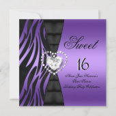 Invitation Sweet 16 Seize Anniversaire Fête Zebra Purple (Devant)