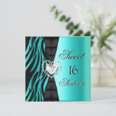 Invitation Sweet 16 Seize Anniversaire Fête Zèbre Turquoise B (Debout devant)