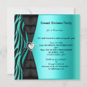 Invitation Sweet 16 Seize Anniversaire Fête Zèbre Turquoise B (Dos)