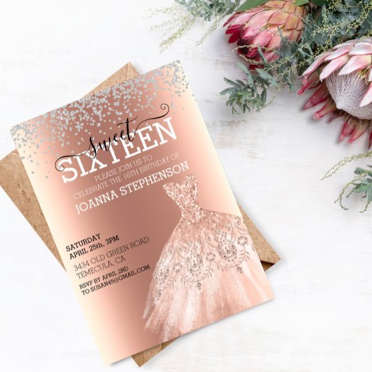 Invitation Sweet 16 Seize Anniversaire Robe Diamants