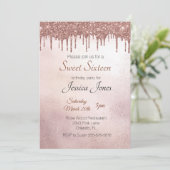 Invitation Sweet 16 Seize Anniversaire Rose Gold Drips (Debout devant)