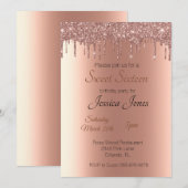 Invitation Sweet 16 Seize Anniversaire Rose Gold Drips (Devant / Derrière)