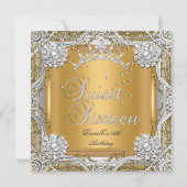 Invitation Sweet 16 Seize Anniversaire Soirée Or Argent (Devant)