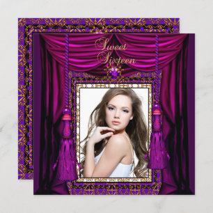 Invitation Sweet 16 Seize Anniversaire Soirée Purple Rose Or