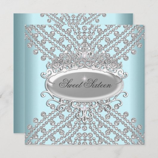 Invitation Sweet 16 Seize Anniversaire Turquoise Diamants bla (Devant / Derrière)