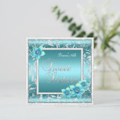 Invitation Sweet 16 Seize Anniversaire Turquoise Fleur bleue  (Debout devant)