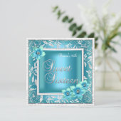 Invitation Sweet 16 Seize Anniversaire Turquoise Fleur bleue  (Debout devant)