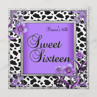 Invitation Sweet 16 Seize Ans Anniversaire Violet Argent Noir