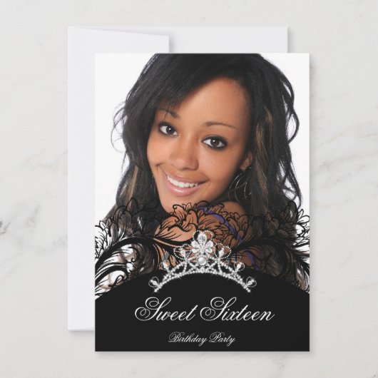 Invitation Sweet 16 Seize Black Lace Photo (Devant)
