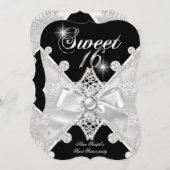 Invitation Sweet 16 Seize Black Silver Diamond (Devant / Derrière)