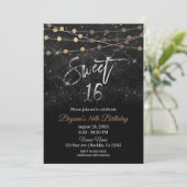 Invitation Sweet 16 Seize Black Silver Gold Sparkle Lumières (Debout devant)