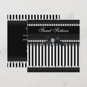 Invitation Sweet 16 Seize Black White Stripe Pearl Lace (Devant / Derrière)