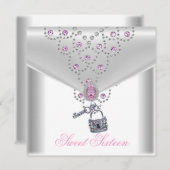 Invitation Sweet 16 Seize Blanc Argent Superposition Bijou ro (Devant / Derrière)