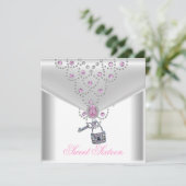 Invitation Sweet 16 Seize Blanc Argent Superposition Bijou ro (Debout devant)
