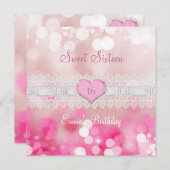 Invitation Sweet 16 Seize Blanche-Dentelle Rose Anniversaire (Devant / Derrière)