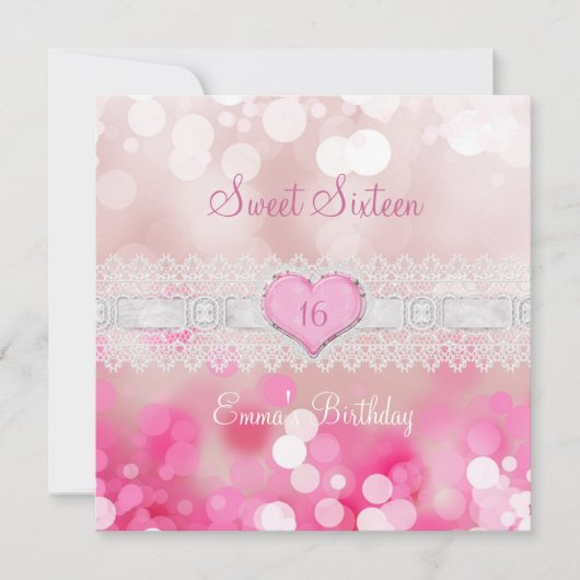 Invitation Sweet 16 Seize Blanche-Dentelle Rose Anniversaire (Devant)
