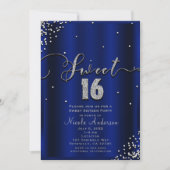 Invitation SWEET 16 Seize Bleu Royal Argent Confetti Corner (Devant)