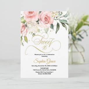 Invitation Sweet 16 Seize Blush Rose Floral Anniversaire