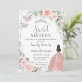 Invitation Sweet 16 Seize Blush Rose Floral Argent Anniversai (Debout devant)