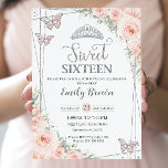 Invitation Sweet 16 Seize Blush Rose Floral Argent Anniversai<br><div class="desc">Personnalisez cette adorable invitation Sweet 16 Anniversaire avec son propre libellé facilement et rapidement,  appuyez simplement sur le bouton customiser pour réorganiser et formater le style et le placement du texte. Objets correspondants disponibles en magasin ! c) Le Happy Cat Studio</div>