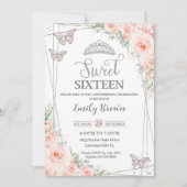 Invitation Sweet 16 Seize Blush Rose Floral Argent Anniversai (Devant)