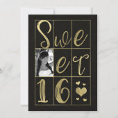 Invitation SWEET 16 SEIZE Cœurs Or & Noir Photo (Devant)