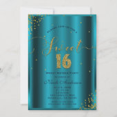 Invitation SWEET 16 Seize Coins Aqua Blue & Gold Confetti (Devant)