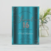 Invitation SWEET 16 Seize Coins Confetti Acier Bleu Aqua (Debout devant)