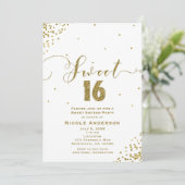 Invitation SWEET 16 Seize Coins Confetti Blanc & Or (Debout devant)